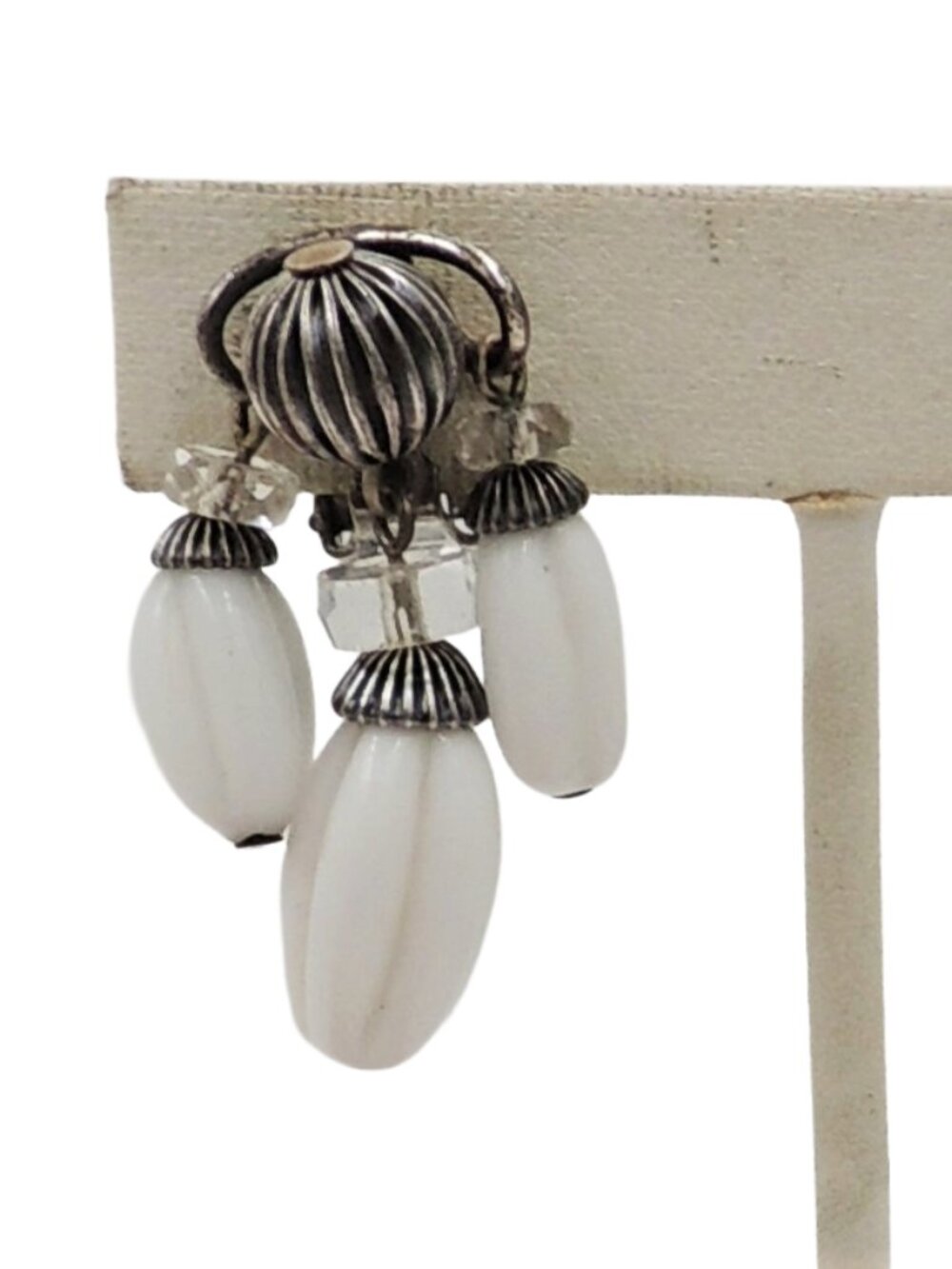 Vintage 1950s Signed Napier White Beaded Runway Statement Earrings